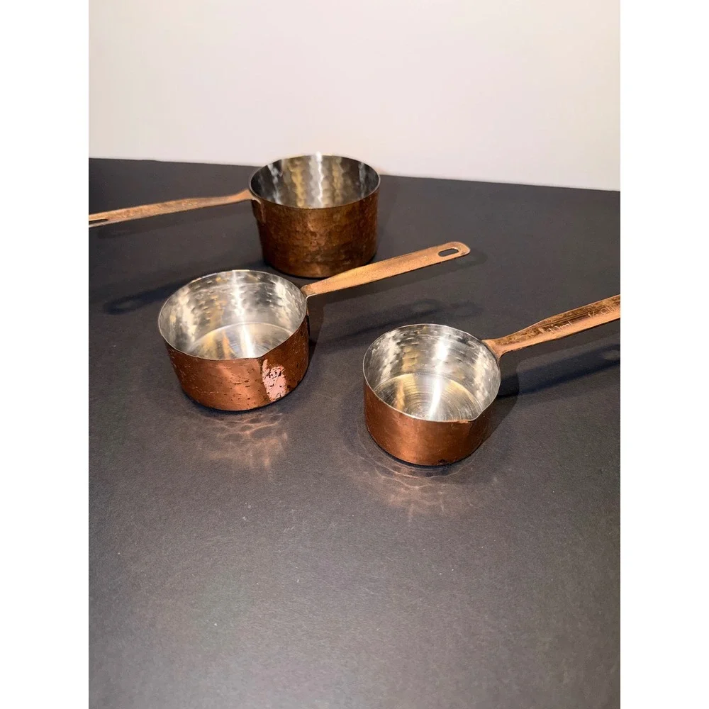 3 Hammered Copper Measuring Cups Rustic Farmhouse Kitchen Decor 1 1/2 1/3